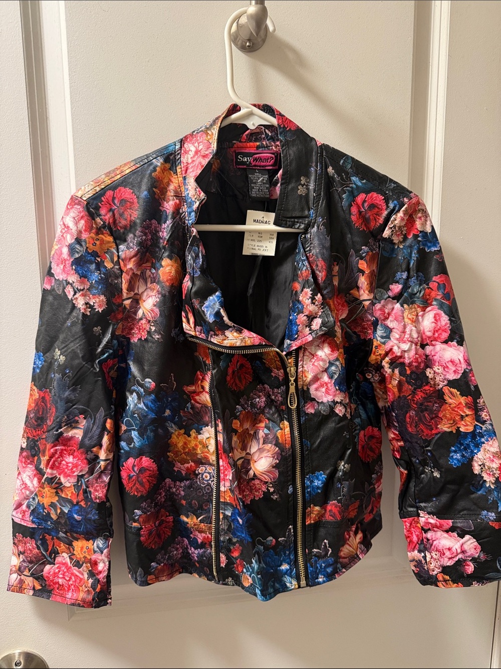Say What? Floral Faux Leather Jacket NWT